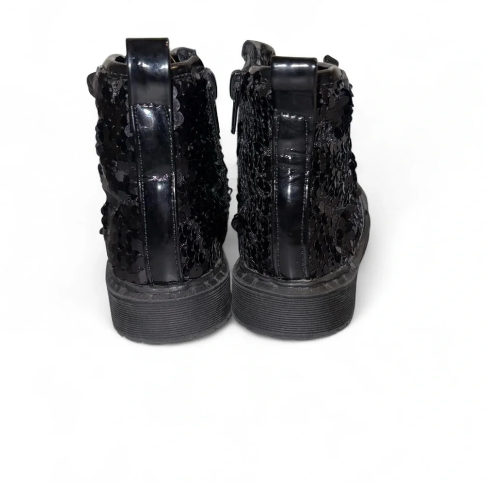 Toddler Black Sequin Lace-Up Kids Boots 5T